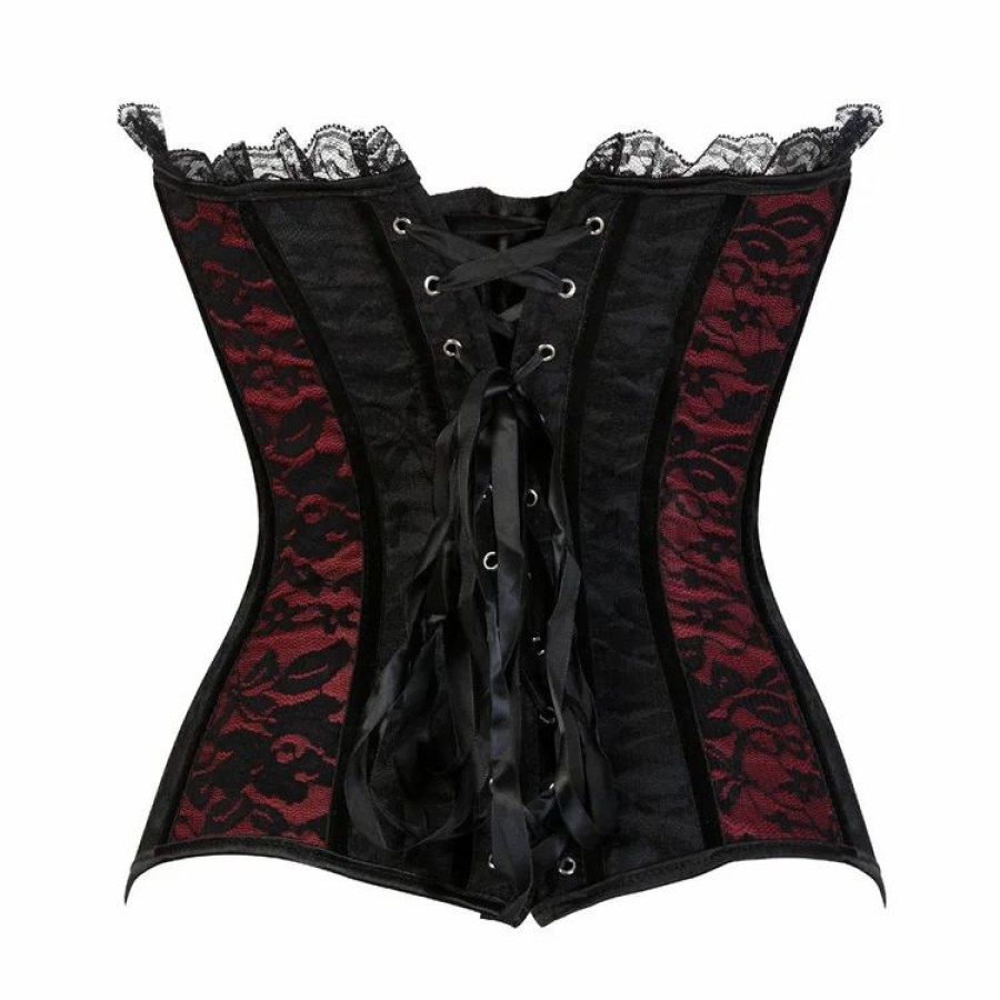 * Vintage Color Block Lace Paneled Buttoned Corset | Corsets & Lingeries