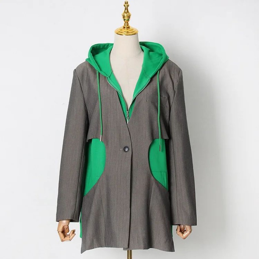 * Trendy Color Block Zip Up Hooded Suit | Jackets & Coats