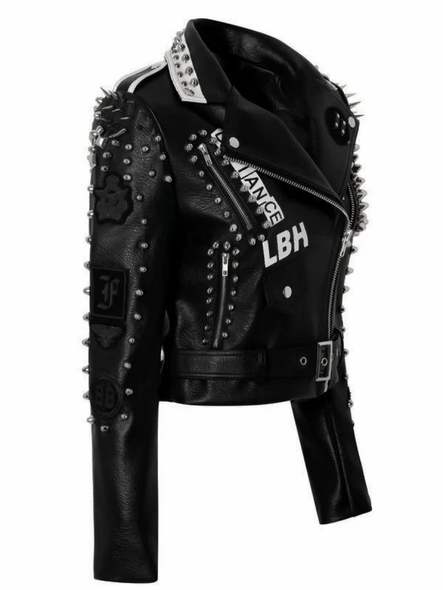 * Dark Goth Rocky Punk Rivet Spike Scrawl Motorcycle Jacket | Jackets & Coats