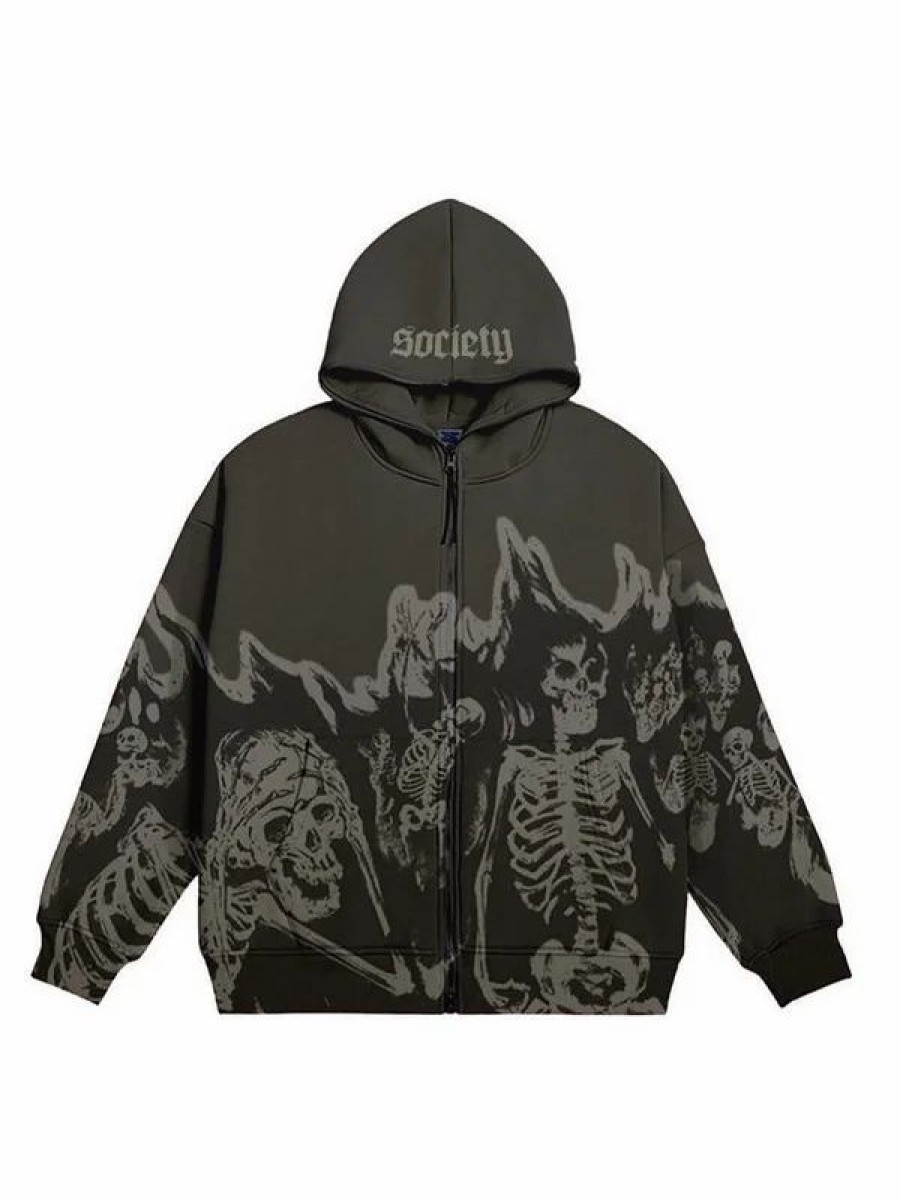 * Y2K Skull Graphic Printed Zip Up Jacket | Jackets & Coats