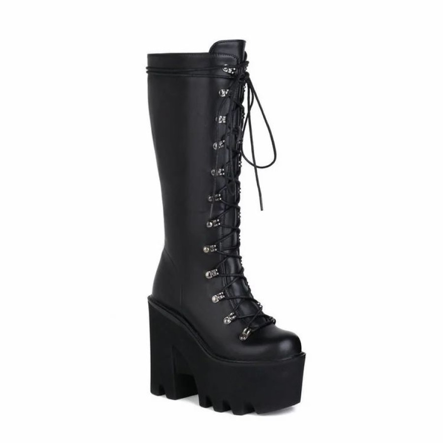 * Street Fashion Solid Color Lace Up Platform Boots | Boots