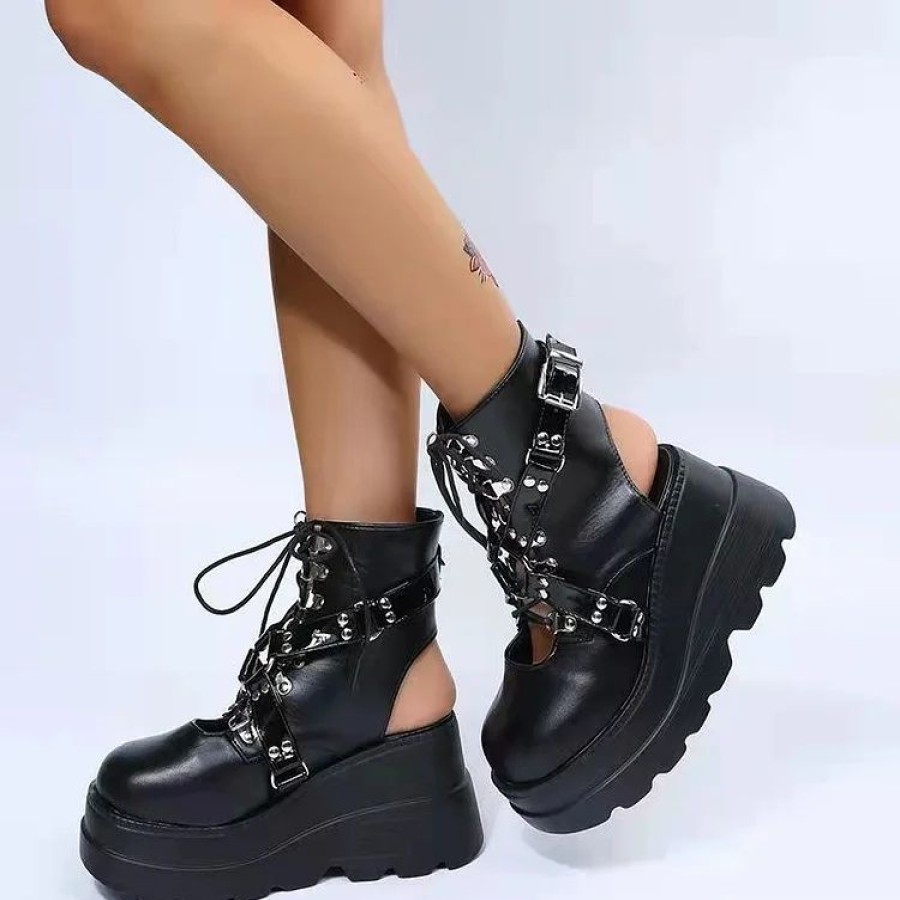 * Cutout Lace Up Crisscross Straps Boots | Boots