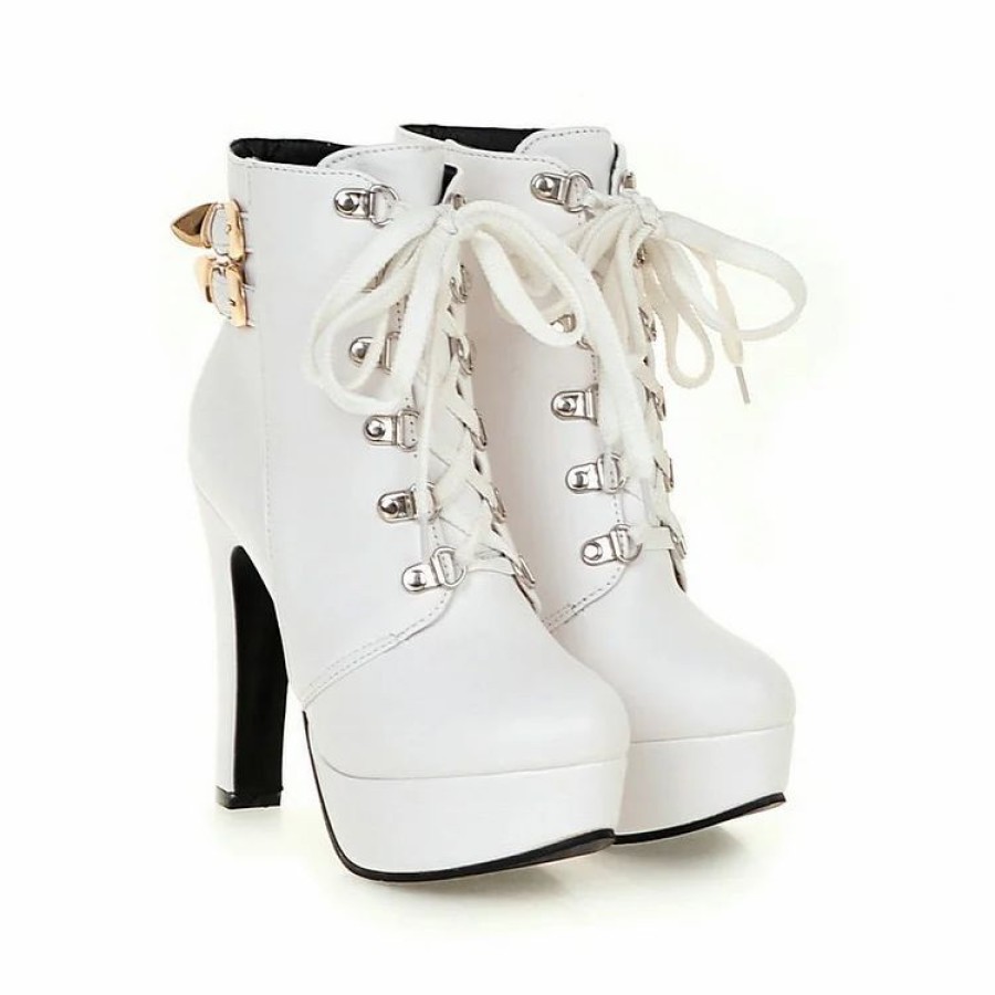 * Trendy Solid Color Lace Up Buckles Pointed Toe Platform Boots | Boots