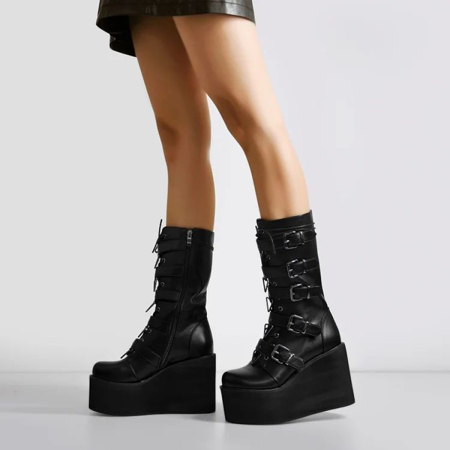 * Metallic Gladiator Gothic Style Knee High Wedge Boots | Boots