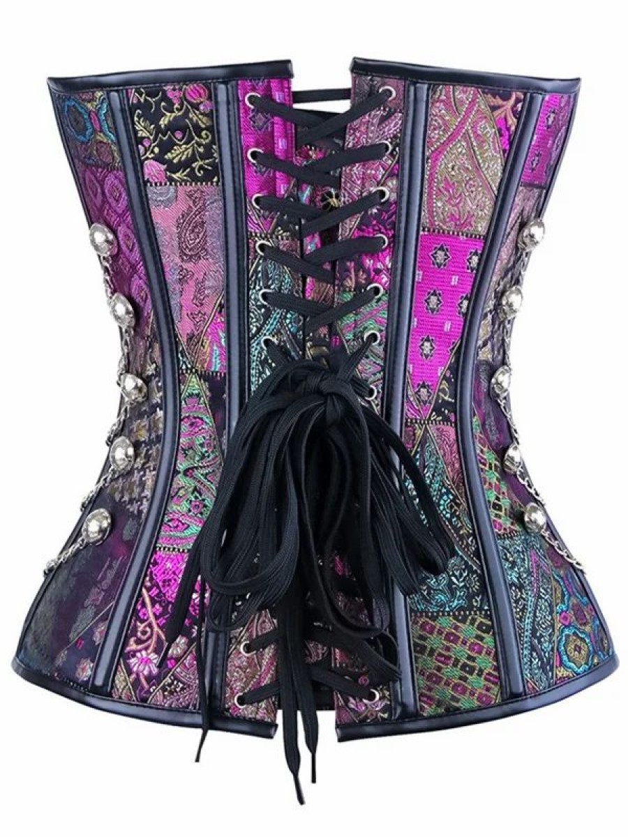 * Gothic Metallic Chain Royal V-Neck Corset | Corsets & Lingeries