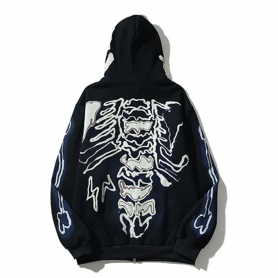 * Street Fashion Skull Graphic Printed Full Zip Up Jacket | Jackets & Coats