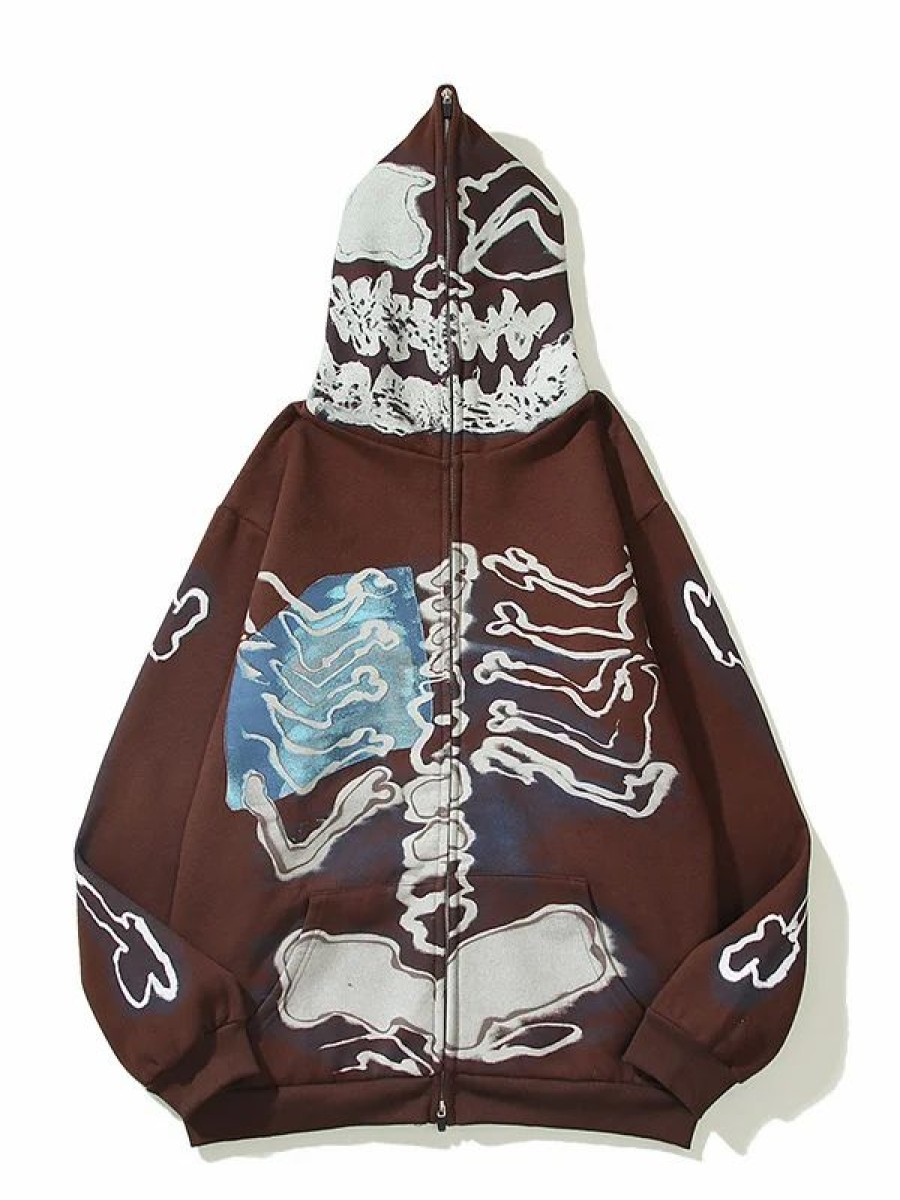 * Street Fashion Skull Graphic Printed Full Zip Up Jacket | Jackets & Coats