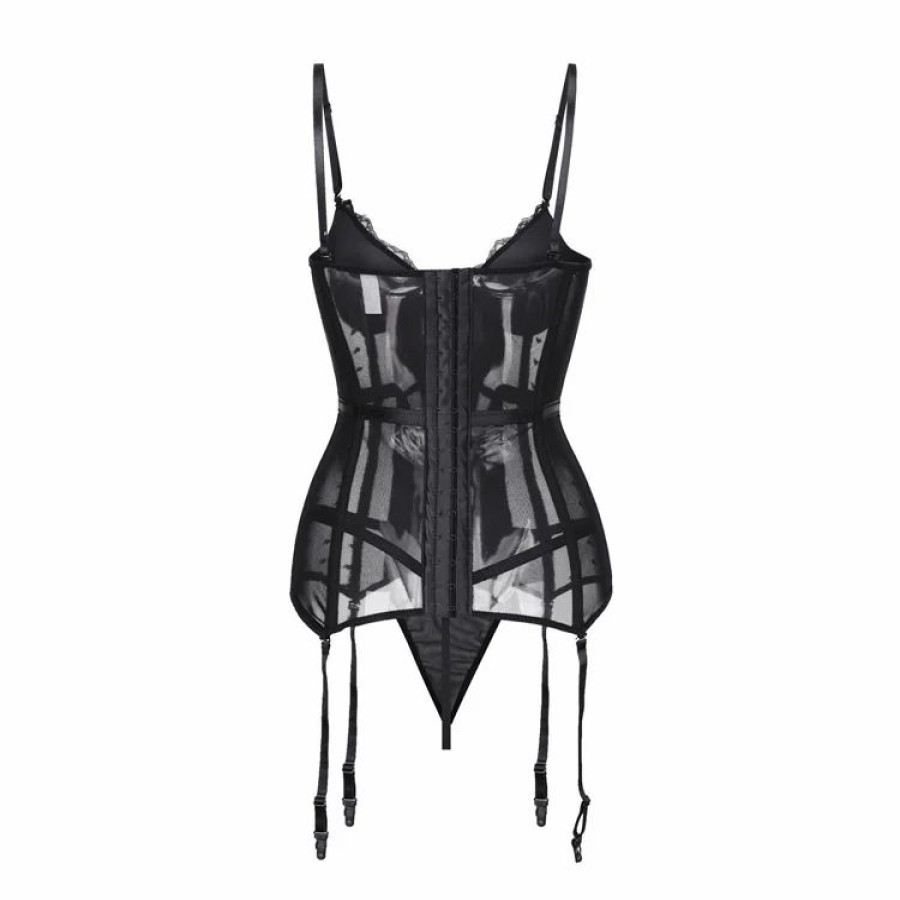 * Solid Color Paneled Adjustable Shoulder Girdle Corset With Garters | Corsets & Lingeries