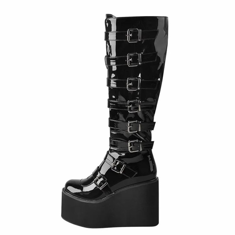 * Women'S Patent Leather Platform Multiple Buckle Boots | Boots